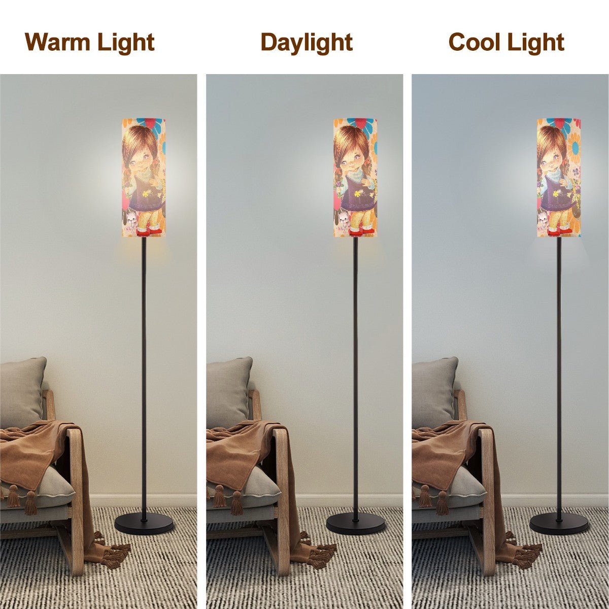 Kate McEnroe New York 70s Big Eyed Girl Floor Lamp, Retro Vintage Flower Power Daisy Design, Groovy Hippie Accent LightFloor Lampsxxg0xIu9d2