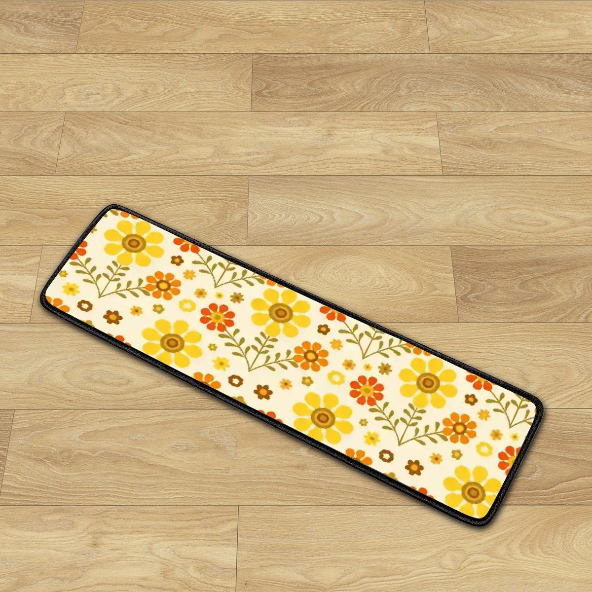 Kate McEnroe New York 70s Daisy Floral Stair Treads, Retro Mid Century Modern Yellow Orange Stair RugsStair TreadsO0lGbdrToW