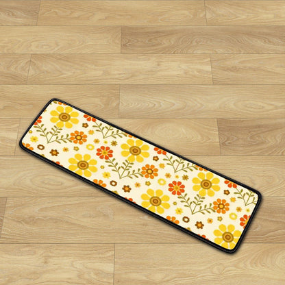 Kate McEnroe New York 70s Daisy Floral Stair Treads, Retro Mid Century Modern Yellow Orange Stair RugsStair TreadsO0lGbdrToW