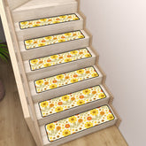 Kate McEnroe New York 70s Daisy Floral Stair Treads, Retro Mid Century Modern Yellow Orange Stair RugsStair TreadsO0lGbdrToW