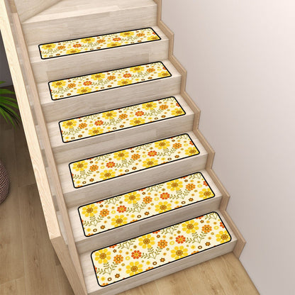 Kate McEnroe New York 70s Daisy Floral Stair Treads, Retro Mid Century Modern Yellow Orange Stair RugsStair TreadsO0lGbdrToW