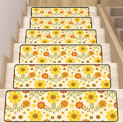 Kate McEnroe New York 70s Daisy Floral Stair Treads, Retro Mid Century Modern Yellow Orange Stair RugsStair TreadsO0lGbdrToW
