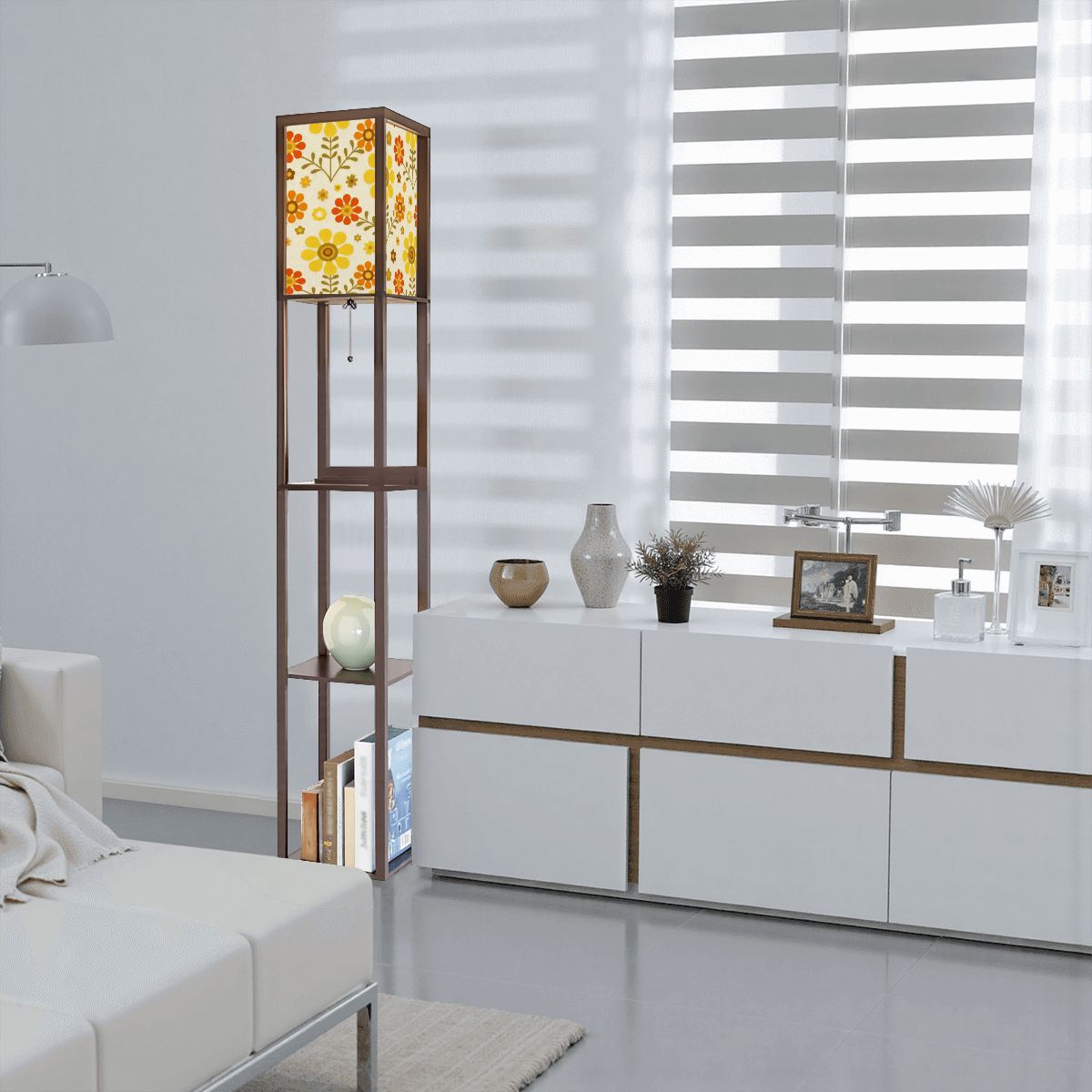 Kate McEnroe New York 70s Daisy Retro Tower Lamp, Mid Century Modern Storage Bookshelf LightLamp with ShelvesndTzEjbJZL