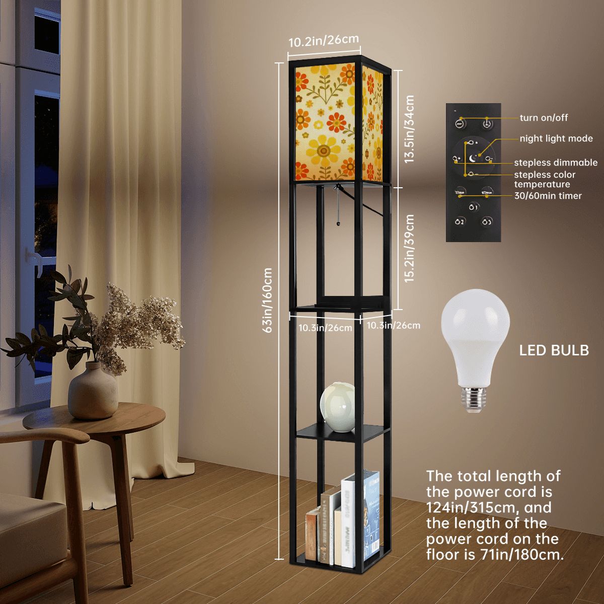 Kate McEnroe New York 70s Daisy Retro Tower Lamp, Mid Century Modern Storage Bookshelf LightLamp with ShelvesndTzEjbJZL