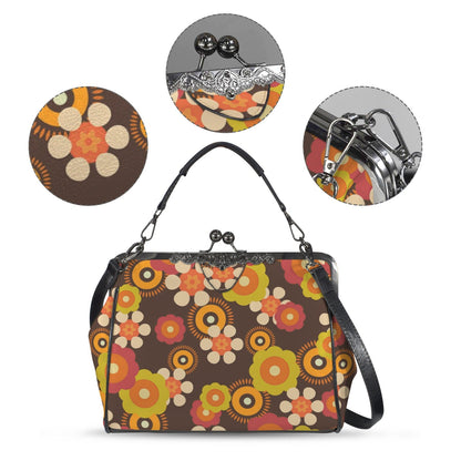 Kate McEnroe New York 70s Flower Power Kiss Lock Purse, Retro Mod Floral HandbagCrossbody BagsD3384973