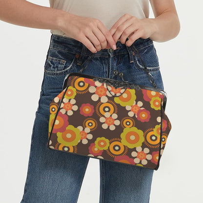 Kate McEnroe New York 70s Flower Power Kiss Lock Purse, Retro Mod Floral HandbagCrossbody BagsD3384973