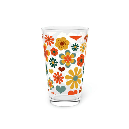 Kate McEnroe New York 70s Flower Power Pint Glass, 16oz Mid Mod Groovy Hippie Beer Glass, Retro Floral Shaker Glass, Beer Glassware Gifts, Gift for Mom Beer Glasses 16oz 13721940476782738135