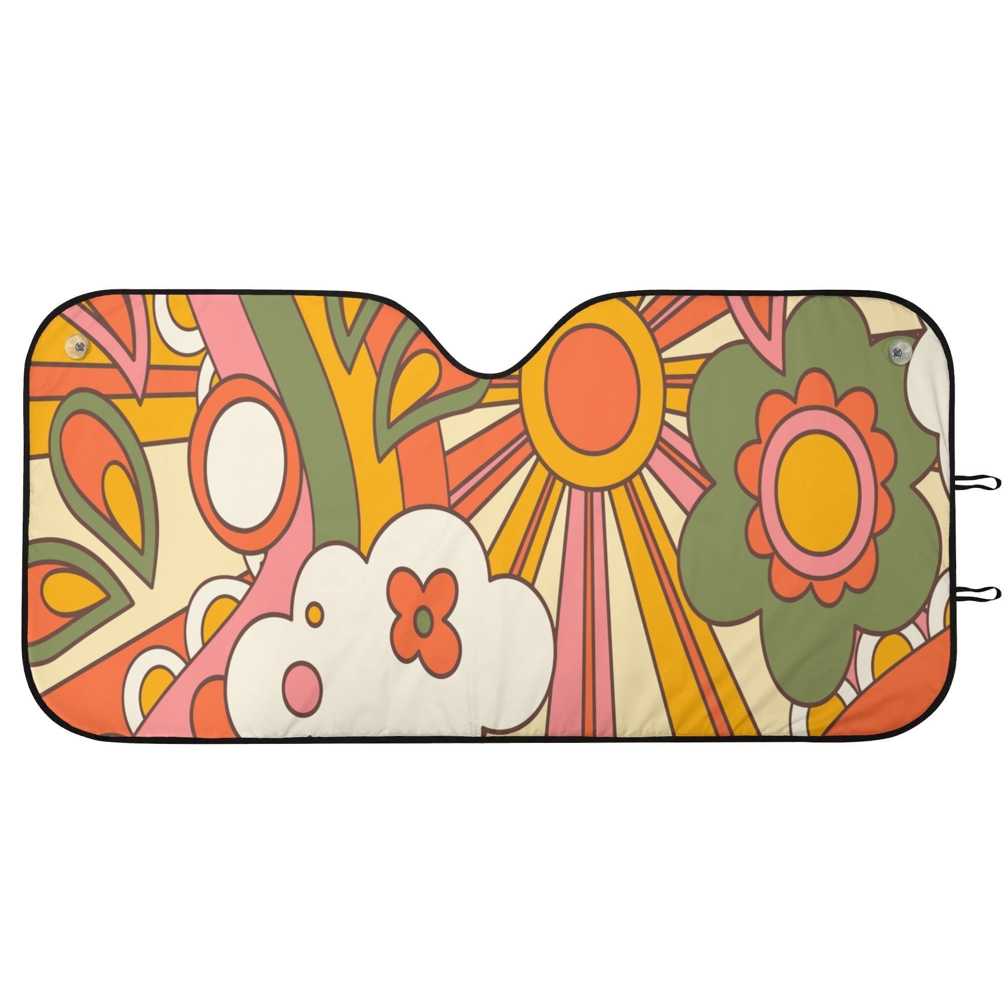 Kate McEnroe New York 70s Groovy Floral Car Sunshade, Retro Hippie Flower Power Windshield CoverCar SunshadeYP6GZ3GN - 1