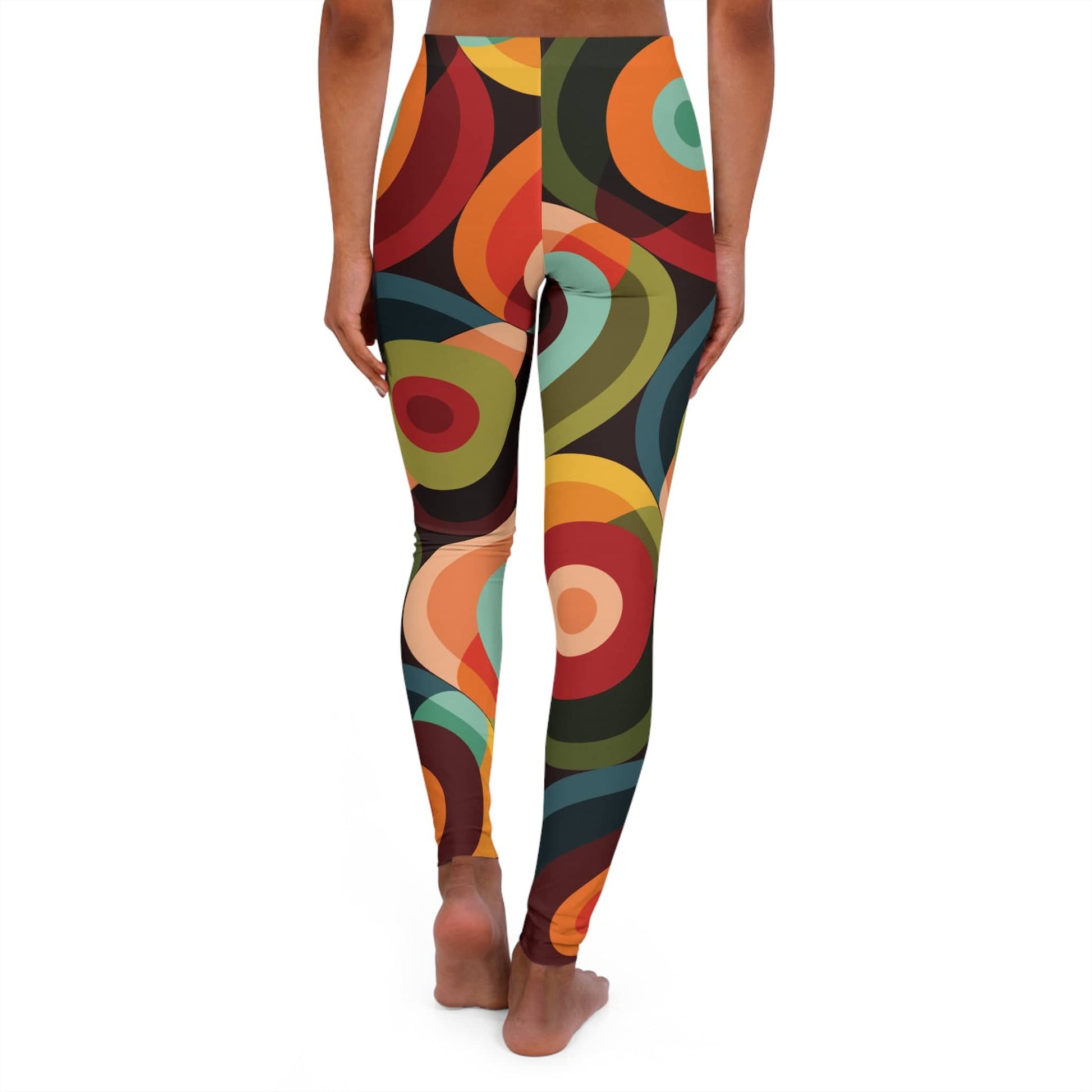 Kate McEnroe New York 70s Groovy Hippie Psychedelic Orbs Leggings, Mid Century Modern Retro Abstract Casual Yoga Pants, Geometric Circles Workout Pants, Leggings