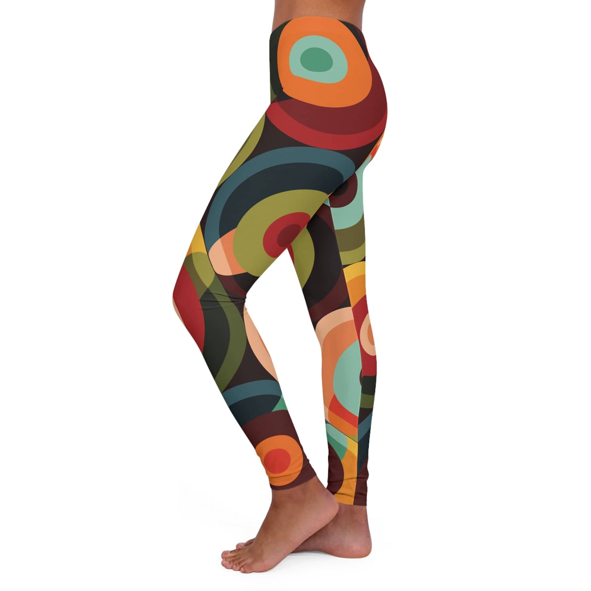 Kate McEnroe New York 70s Groovy Hippie Psychedelic Orbs Leggings, Mid Century Modern Retro Abstract Casual Yoga Pants, Geometric Circles Workout Pants, Leggings