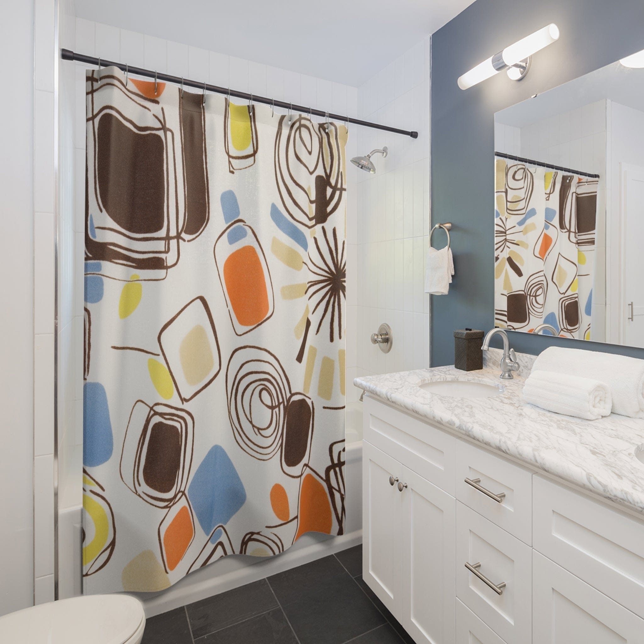 Kate McEnroe New York 70S Groovy Hippie Retro Geometric Shower Curtain, Mid Century Modern Bath DecorShower CurtainsS40 - COL - GEO - 7X9