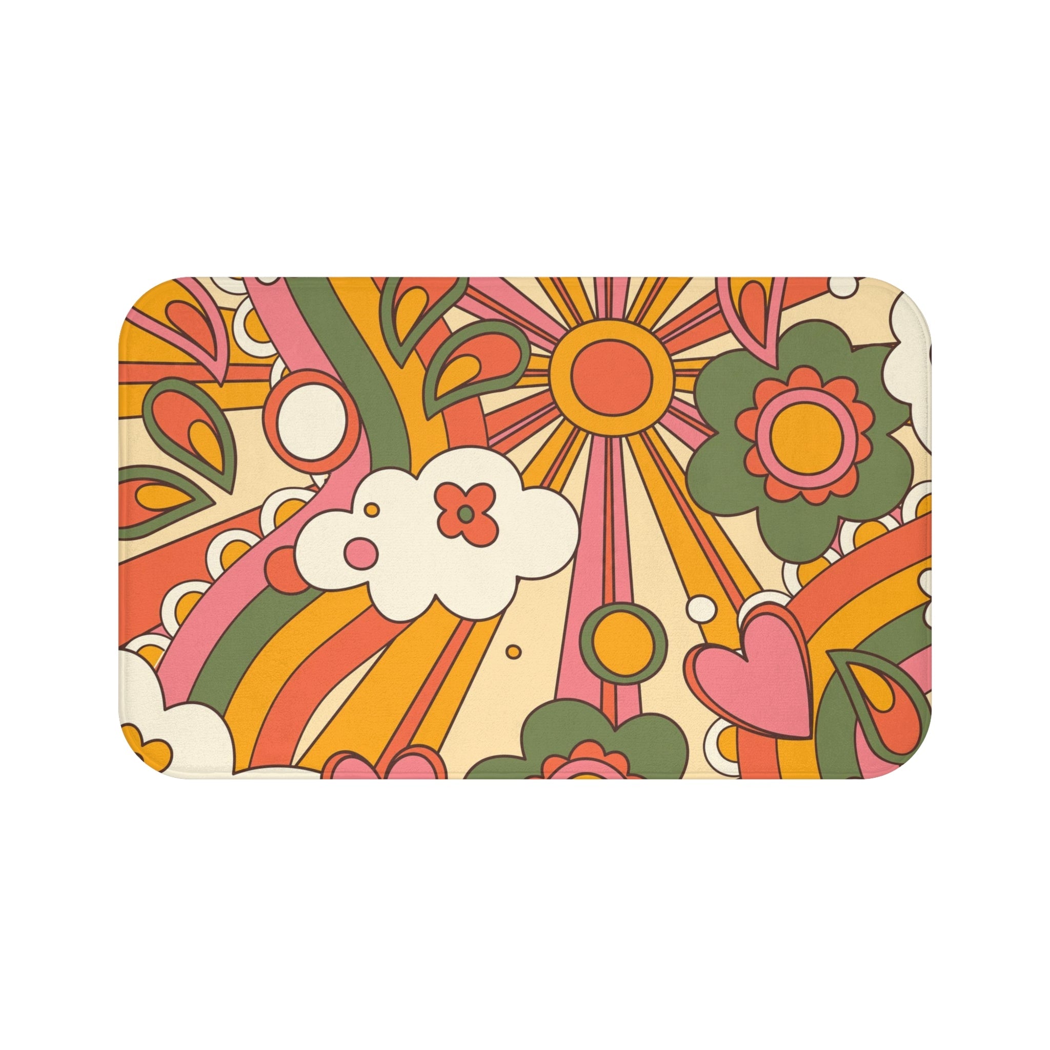 Kate McEnroe New York 70s Groovy Hippie Retro Sunshine Bath Mat, Mid Mod Flower Power Bathroom Rug, Funky Hipster Mid Century Modern Bathroom DecorBath Mats99544262741279746754