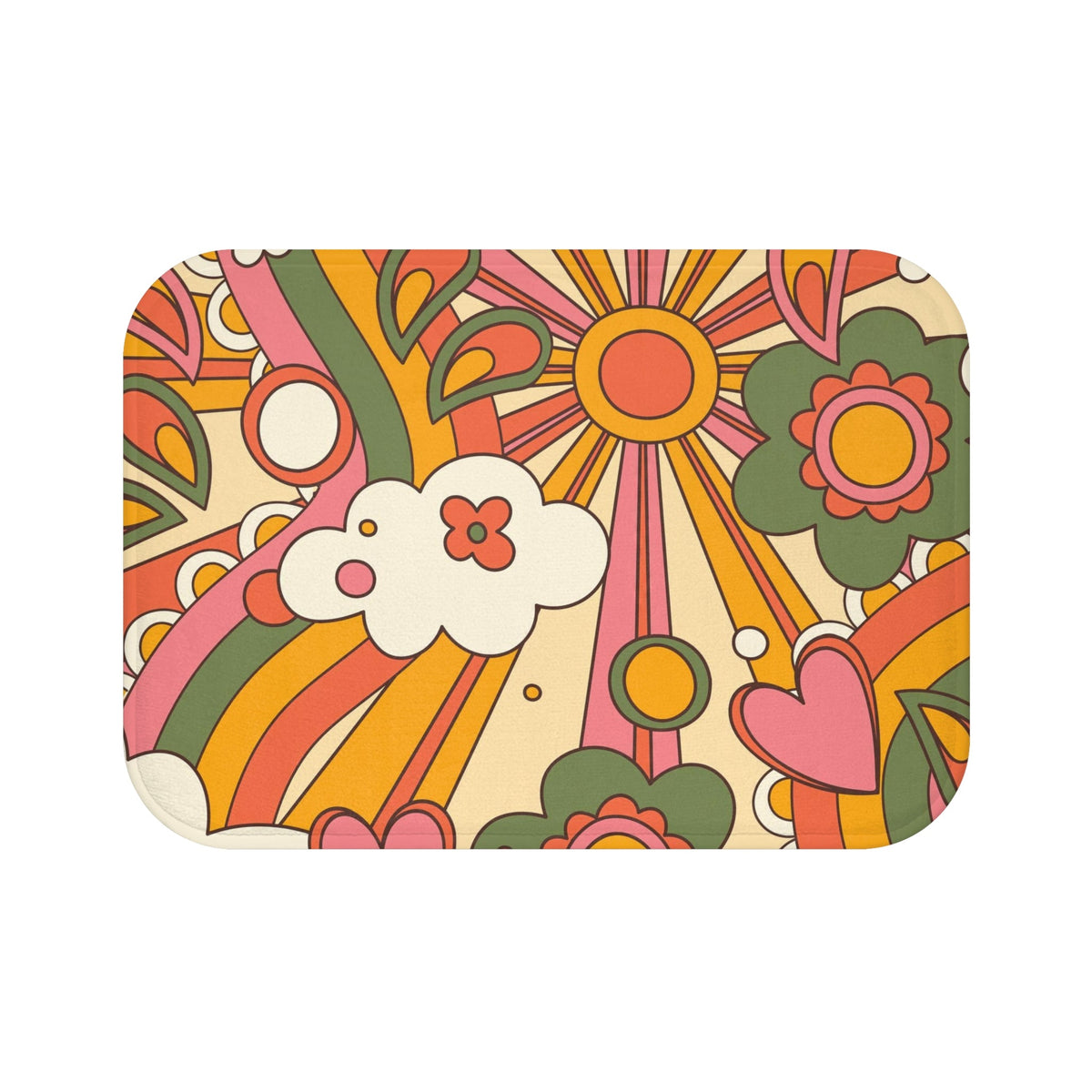 Kate McEnroe New York 70s Groovy Hippie Retro Sunshine Bath Mat, Mid Mod Flower Power Bathroom Rug, Funky Hipster Mid Century Modern Bathroom DecorBath Mats99544262741279746754