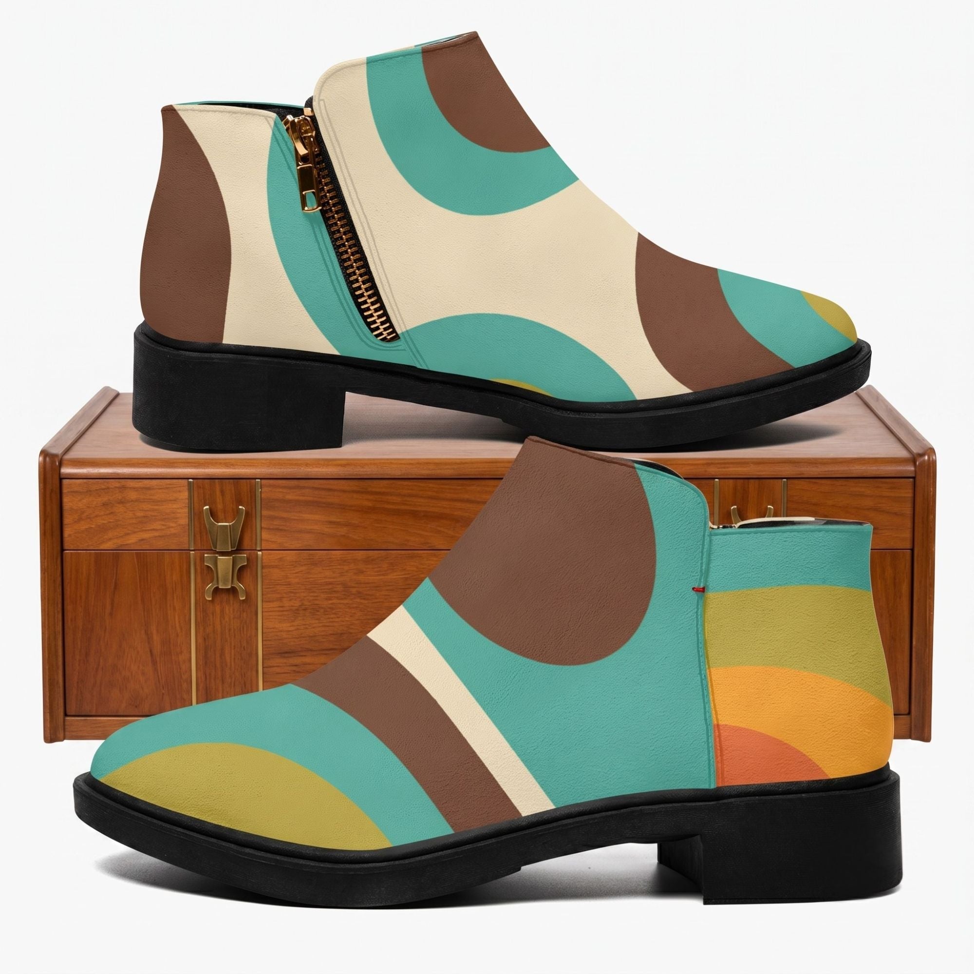 Kate McEnroe New York 70s Groovy Swirl Ankle Boots Retro Mod Wave BootiesAnkle Bootsm2l3lhk1_001