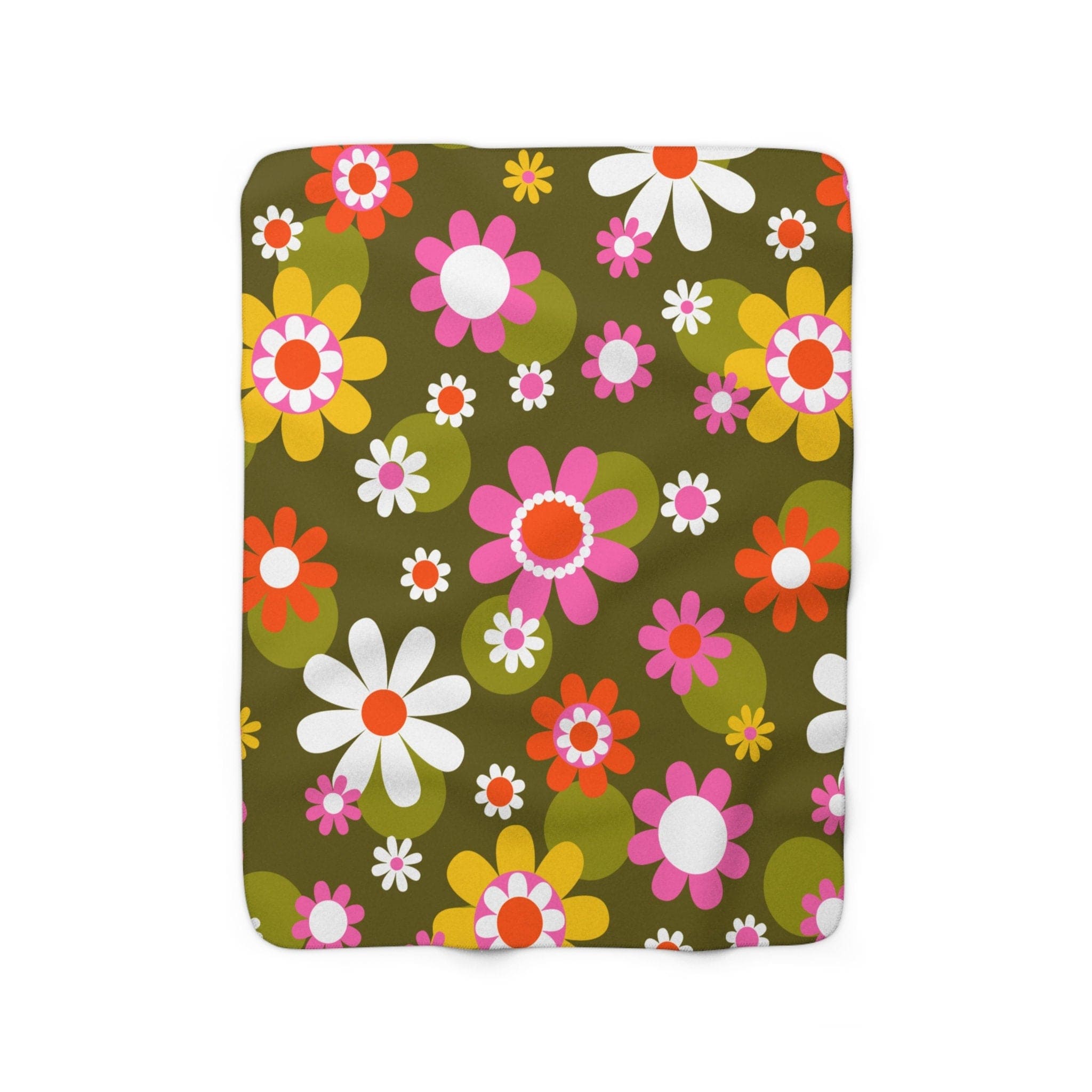 Kate McEnroe New York 70s Hippie Flower Power Sherpa Blanket, Retro Daisy Print Sofa Couch Throw, Groovy Pink &amp; Green Fleece Blanket - 13399123Blankets14887717446536947707