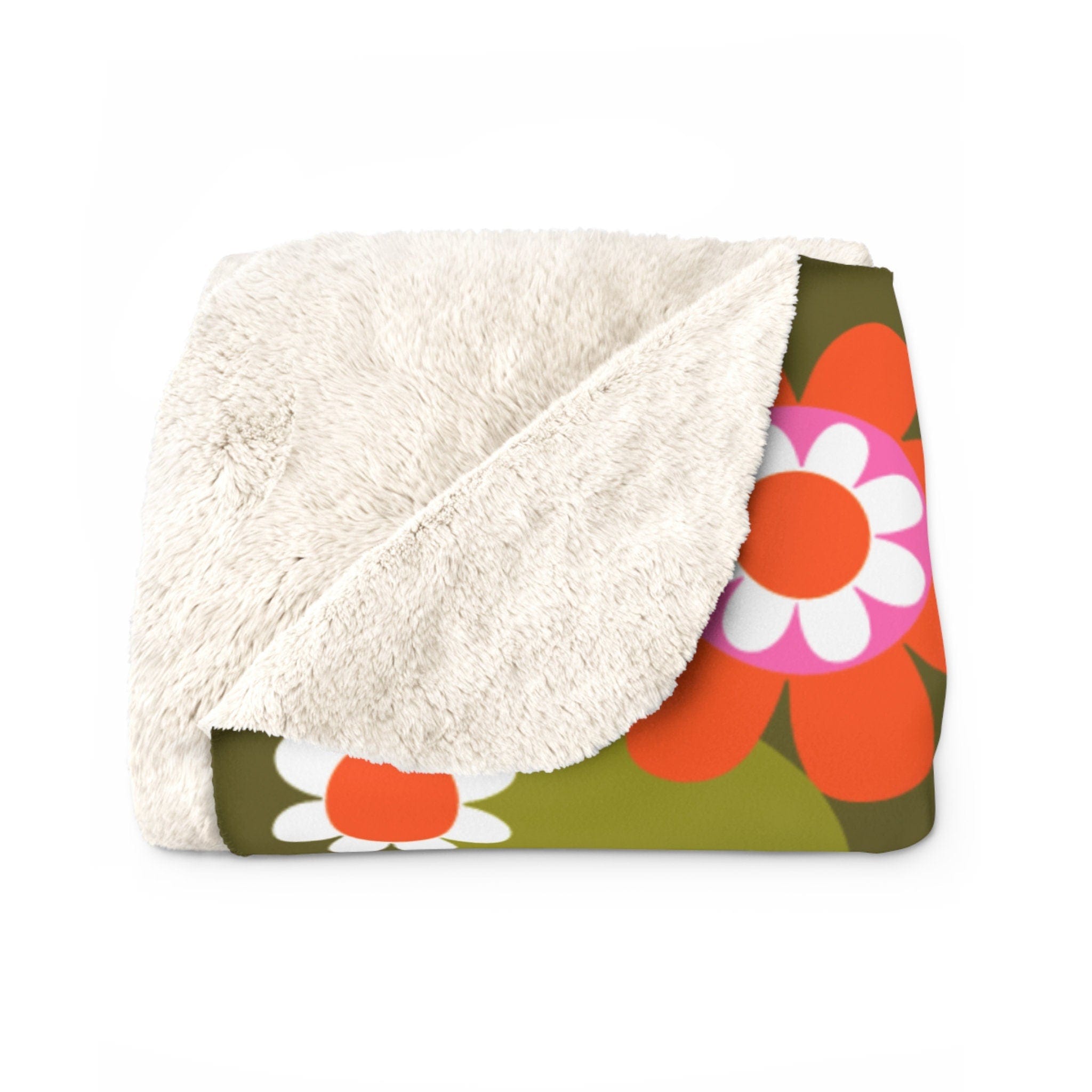 Kate McEnroe New York 70s Hippie Flower Power Sherpa Blanket, Retro Daisy Print Sofa Couch Throw, Groovy Pink &amp; Green Fleece Blanket - 13399123Blankets14887717446536947707