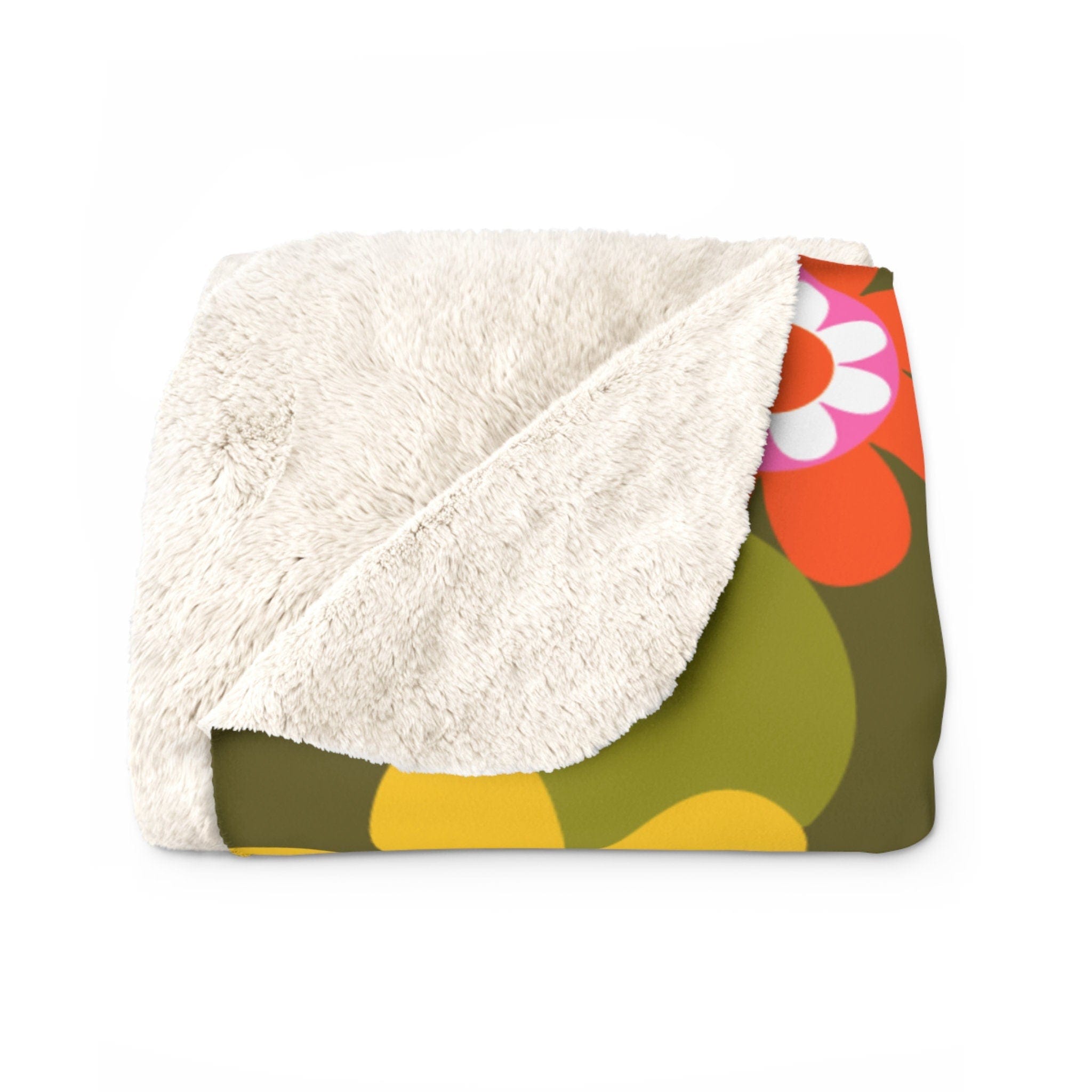 Kate McEnroe New York 70s Hippie Flower Power Sherpa Blanket, Retro Daisy Print Sofa Couch Throw, Groovy Pink &amp; Green Fleece Blanket - 13399123Blankets14887717446536947707