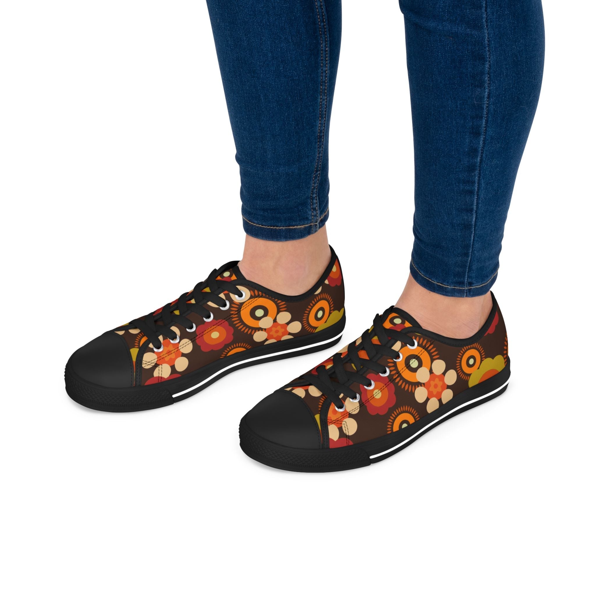 Kate McEnroe New York 70s Mid Mod Groovy Hippie Boho Sneakers, Retro 70s Vibe Flower Power Women&