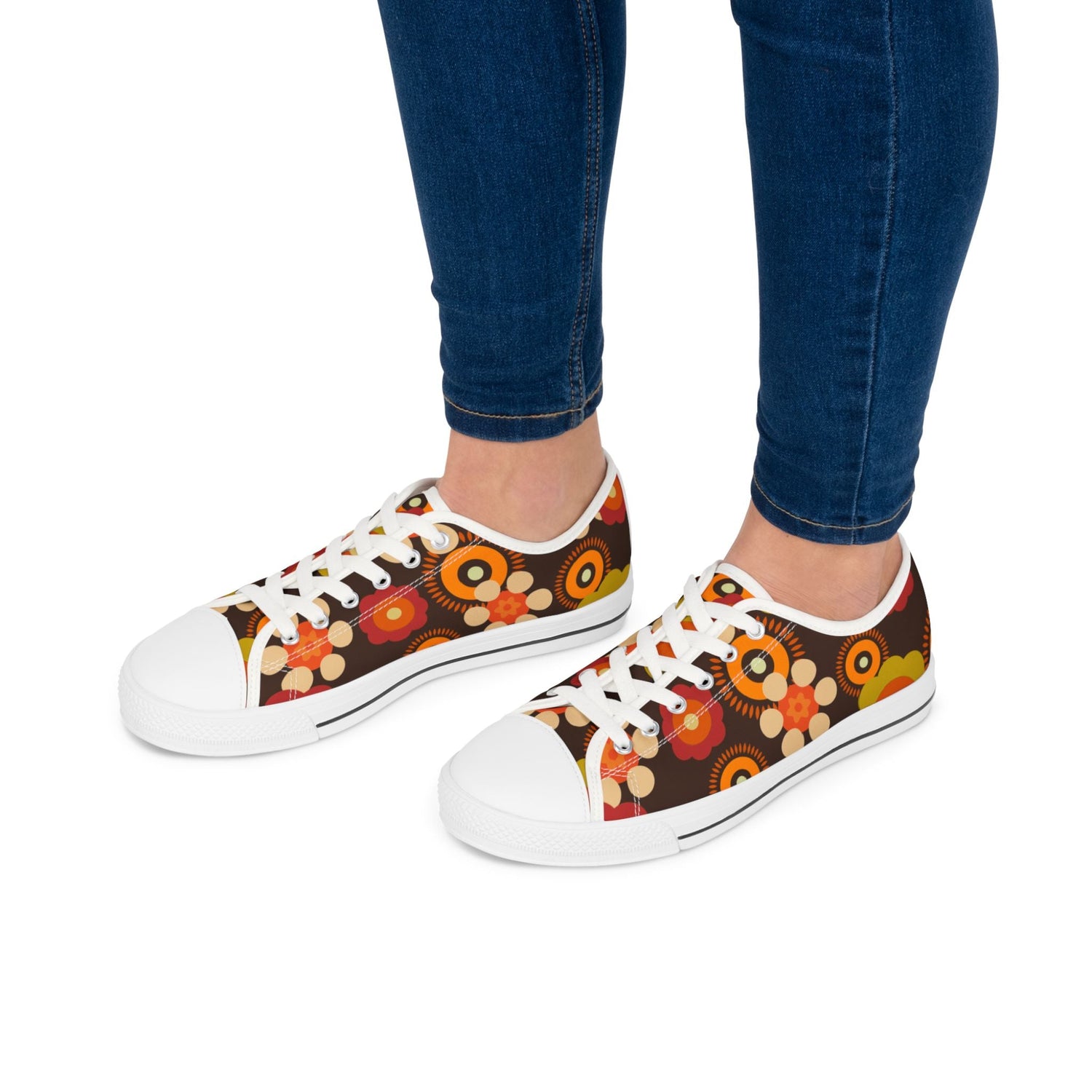 Kate McEnroe New York 70s Mid Mod Groovy Hippie Boho Sneakers, Retro 70s Vibe Flower Power Women&