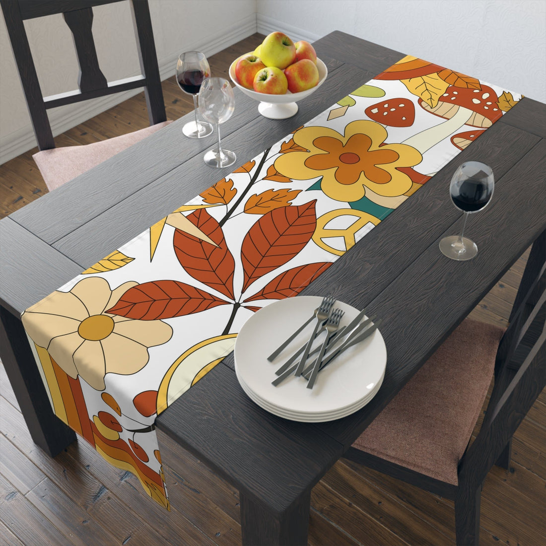 Kate McEnroe New York 70s Mid Mod Groovy Hippie Floral Cotton Twill Table Runners Table Runners 16x72 inch / Cotton Twill TableRunner-CottonTwill-16x72-20220809190611664