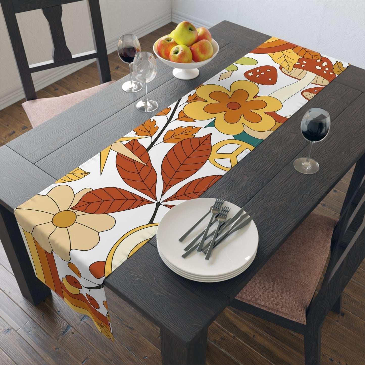 Kate McEnroe New York 70s Mid Mod Groovy Hippie Floral Cotton Twill Table Runners Table Runners