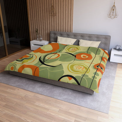 Kate McEnroe New York 70s Mod Abstract Geometric Duvet Cover, Burnt Orange and Green Mid Century Style, Queen, King, Twin, Twin XL Bedding - KM13829923 Duvet Covers