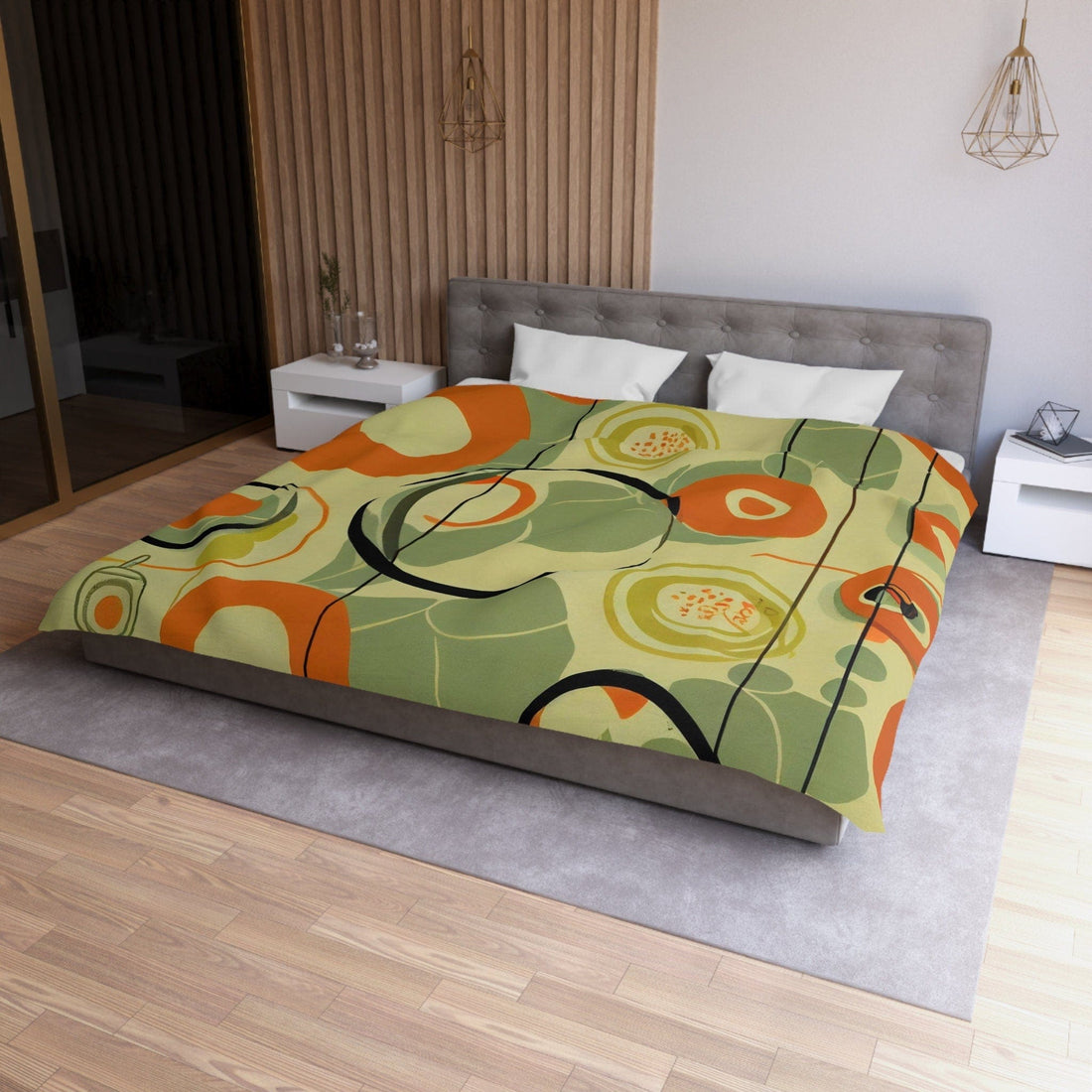 Kate McEnroe New York 70s Mod Abstract Geometric Duvet Cover, Burnt Orange and Green Mid Century Style, Queen, King, Twin, Twin XL Bedding - KM13829923Duvet Covers30652507126637710229