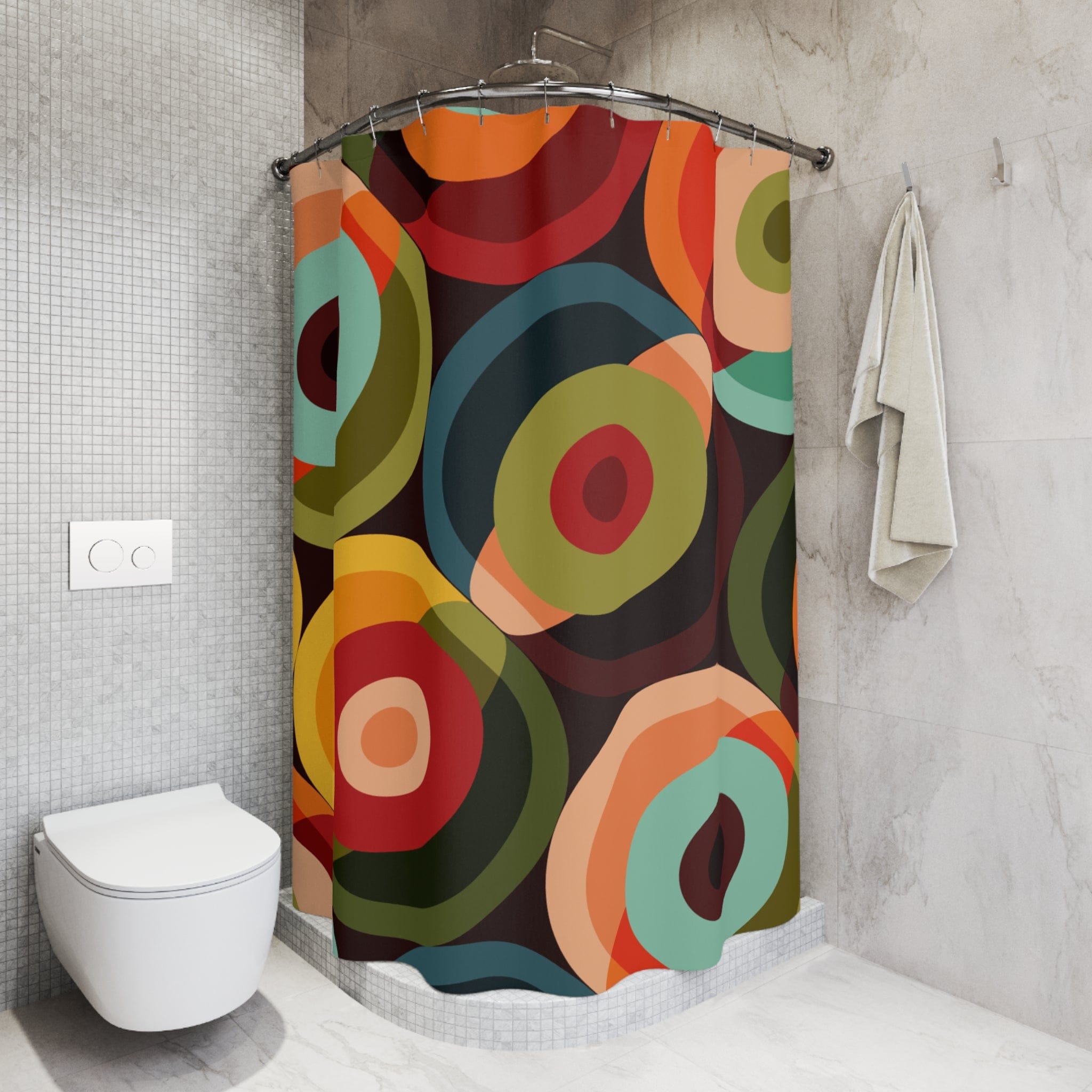 Kate McEnroe New York 70s Psychedelic Geometric Shower Curtain, Retro Colorful Circle Orb Abstract Bathroom Curtains - 13379123Shower CurtainsS40 - RED - ORB - 7X7