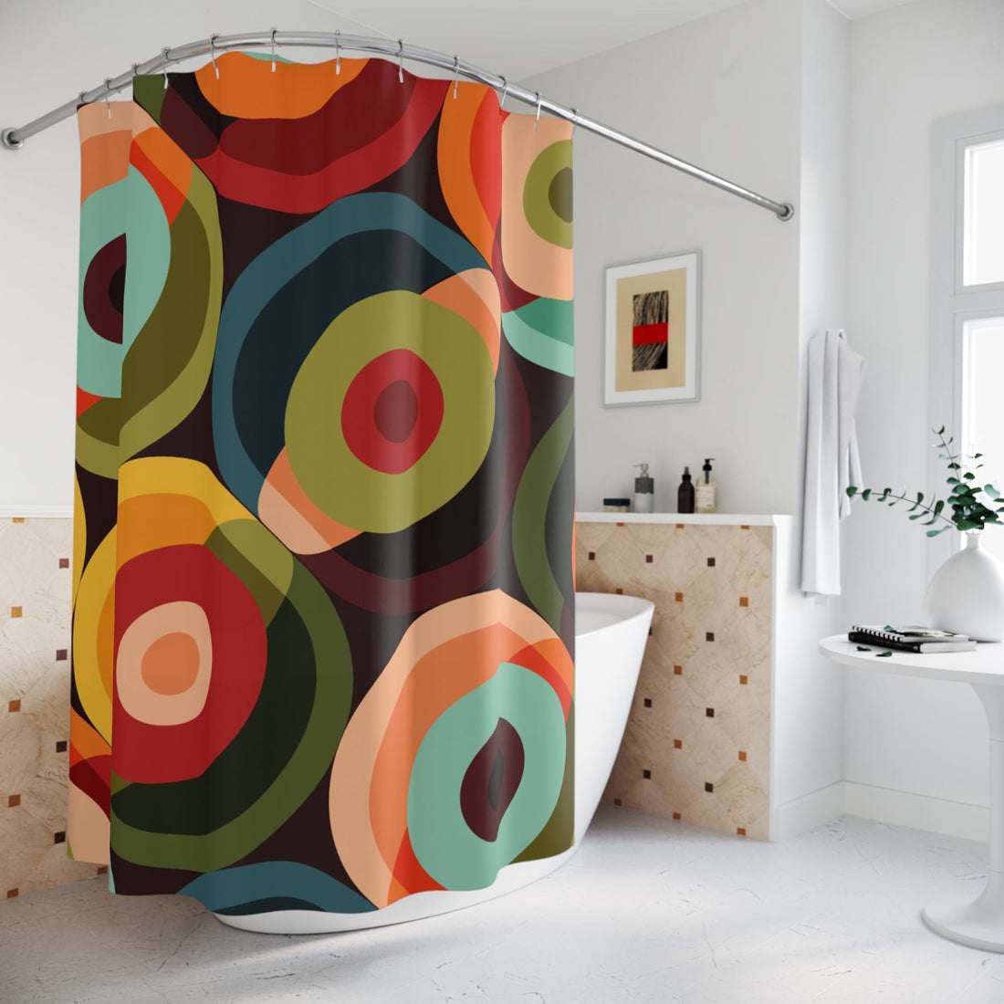 Kate McEnroe New York 70s Psychedelic Geometric Shower Curtain, Retro Colorful Circle Orb Abstract Bathroom Curtains - 13379123Shower CurtainsS40 - RED - ORB - 7X7
