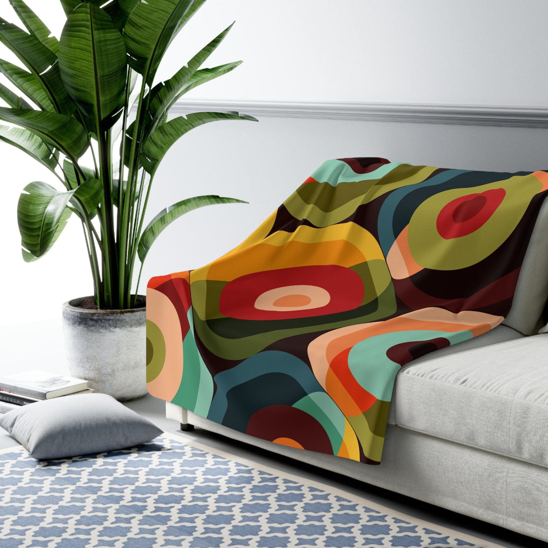 Kate McEnroe New York 70s Psychedelic Orb Geometric Blanket, Retro Colorful Circles, MCM Fleece Living Room Decor - KM13729723Blankets18004440795093941152