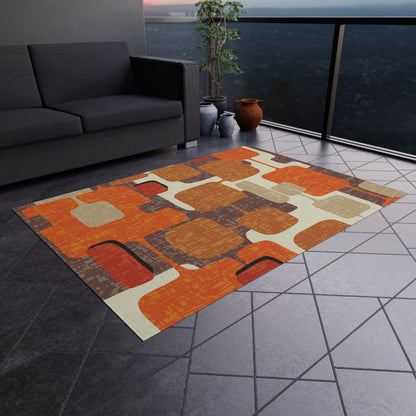 Kate McEnroe New York 70s Retro Burnt Orange, Earthy Brown and Cream Geometric Mid Century Modern Indoor/Outdoor Patio &amp; Porch Area RugRugs25669008431023338232