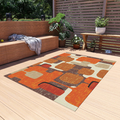 Kate McEnroe New York 70s Retro Burnt Orange, Earthy Brown and Cream Geometric Mid Century Modern Indoor/Outdoor Patio &amp; Porch Area RugRugs25669008431023338232