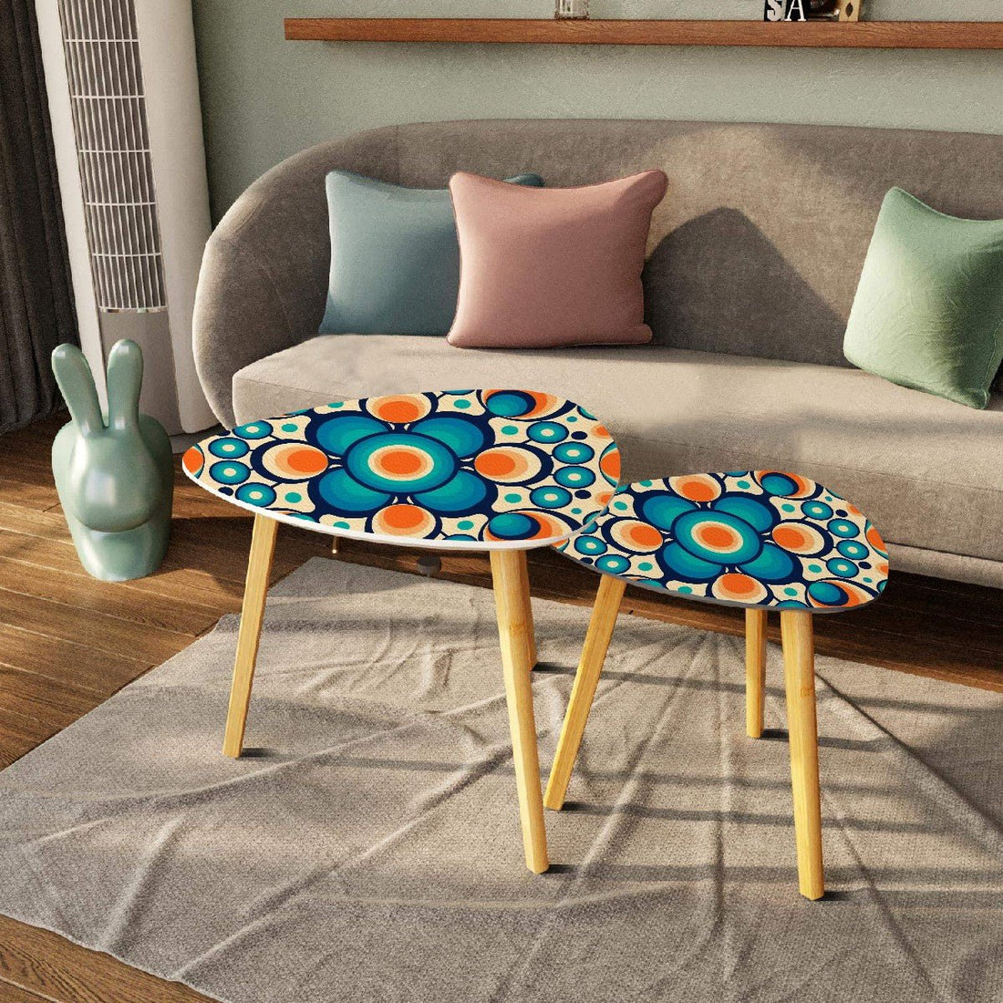 Kate McEnroe New York 70s Retro Flower Power Coffee Table Set, Mid Century Modern Orbs Nesting Side TablesNesting TablesIv7zPuVwmn