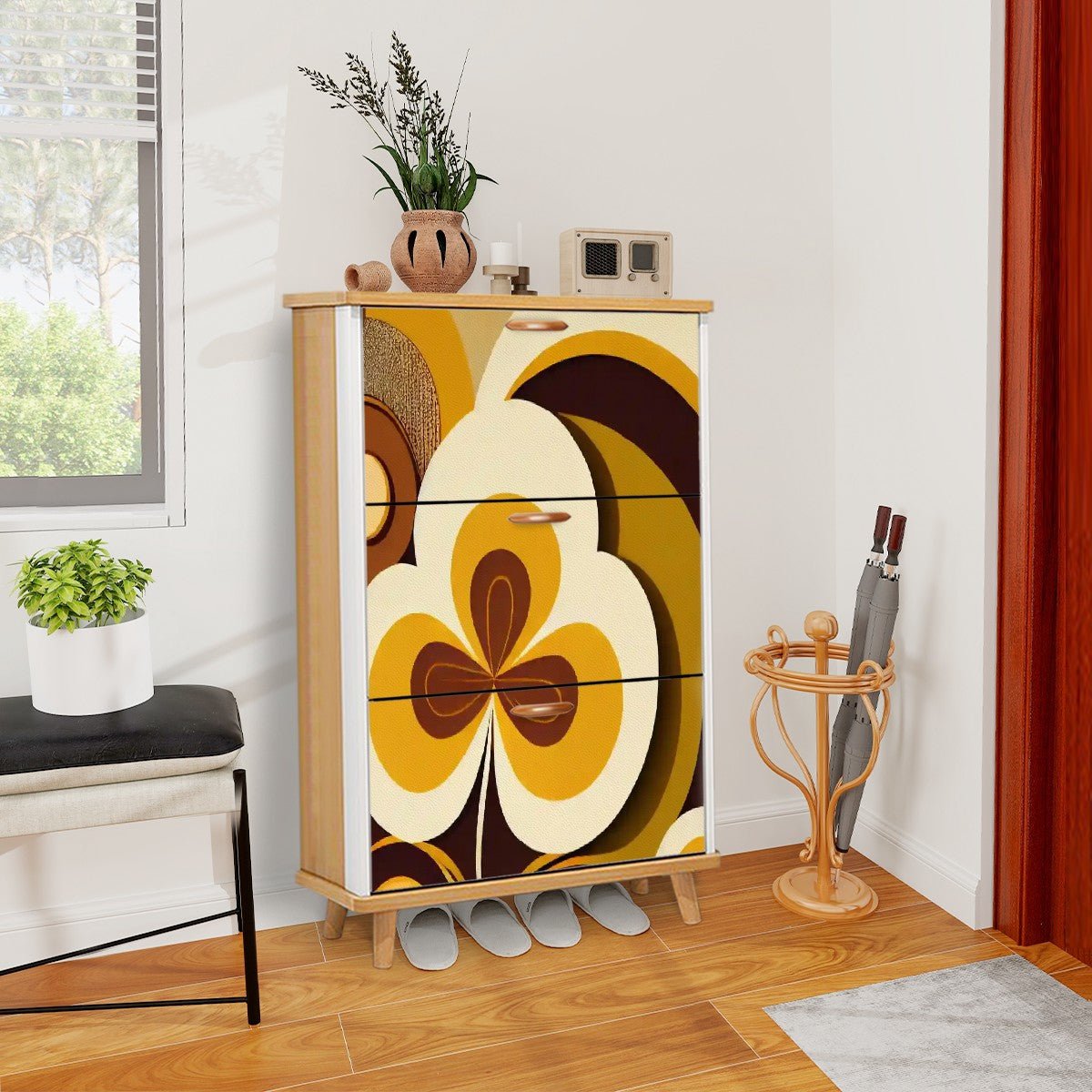 70s Retro Flower Power Shoe Cabinet, Mid Century Modern Storage Unit ...