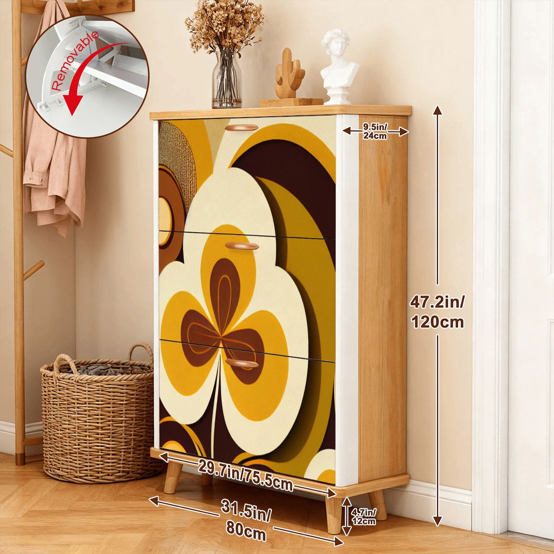 Kate McEnroe New York 70s Retro Flower Power Shoe Cabinet, Mid Century Modern Storage Unit, Vintage Floral Mudroom OrganizerShoe Storage5fZYuBZGhR
