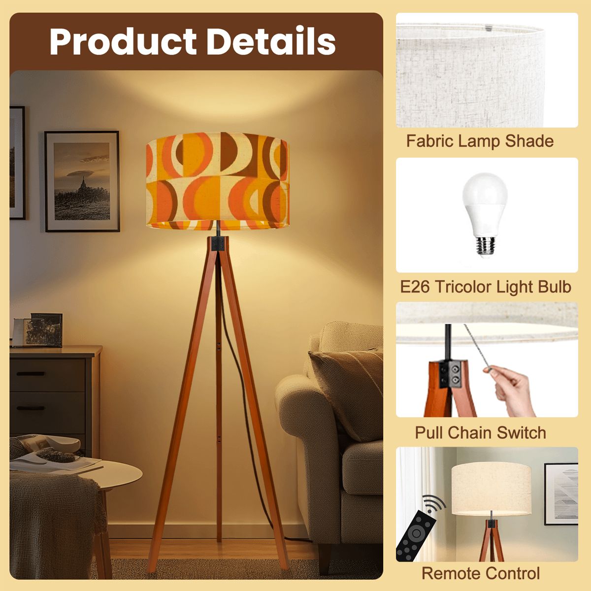 Kate McEnroe New York 70s Retro Geometric Tripod Floor Lamp Mid Century Modern LightingTripod Floor Lamps2E7FYDmomG