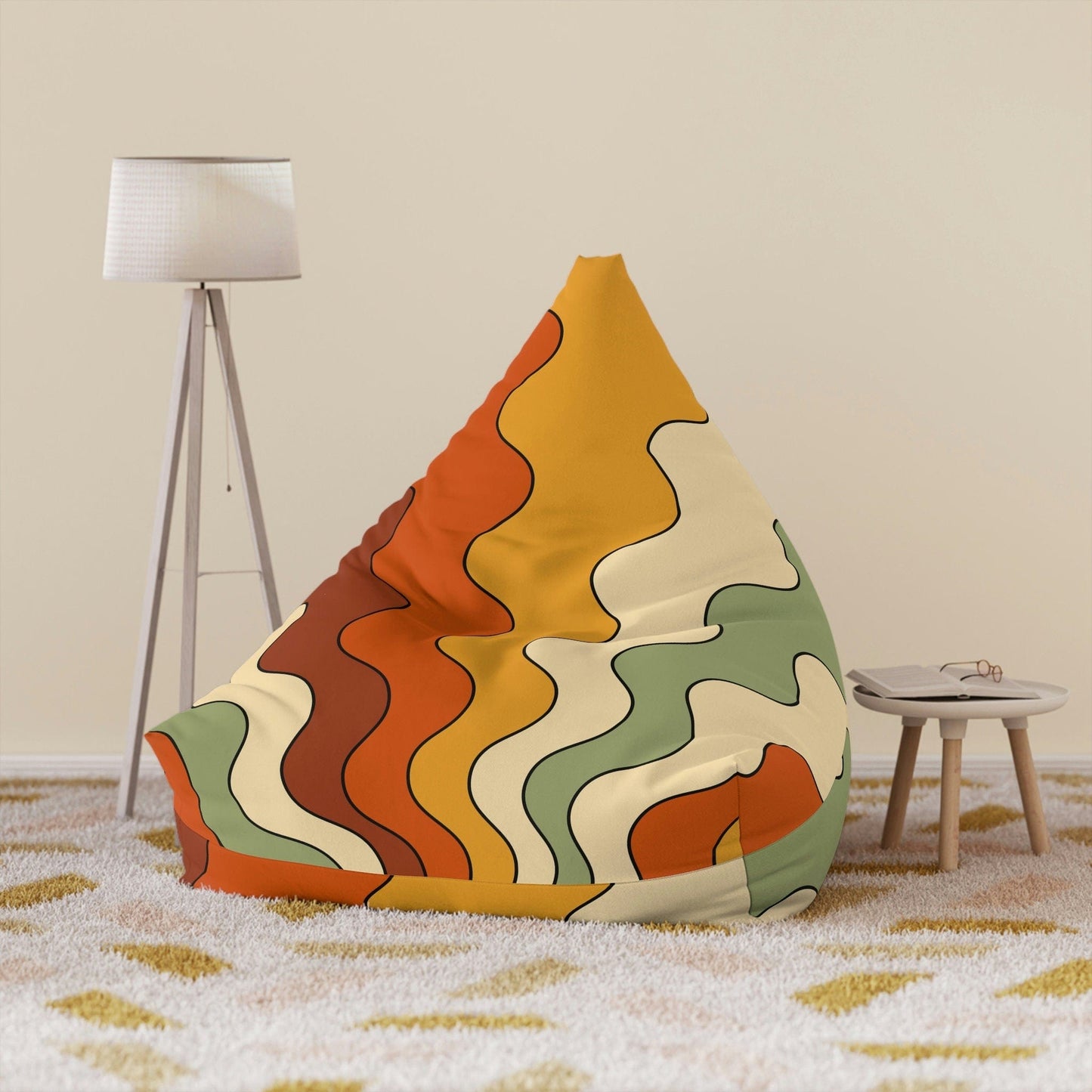 Kate McEnroe New York 70s Retro Groovy Hippie Bean Bag Chair Cover, Mid Century Modern Psychedelic Wavy Bean Bag Cover  for Teens and Adults, Dorm Room Decor Bean Bag Chair Covers