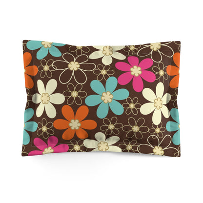Kate McEnroe New York 70s Retro Groovy Hippie Flower Power Pillow Sham, Mid Century Modern Teal, Orange, Pink, Chocolate Floral BeddingPillow Shams23236996938362387323
