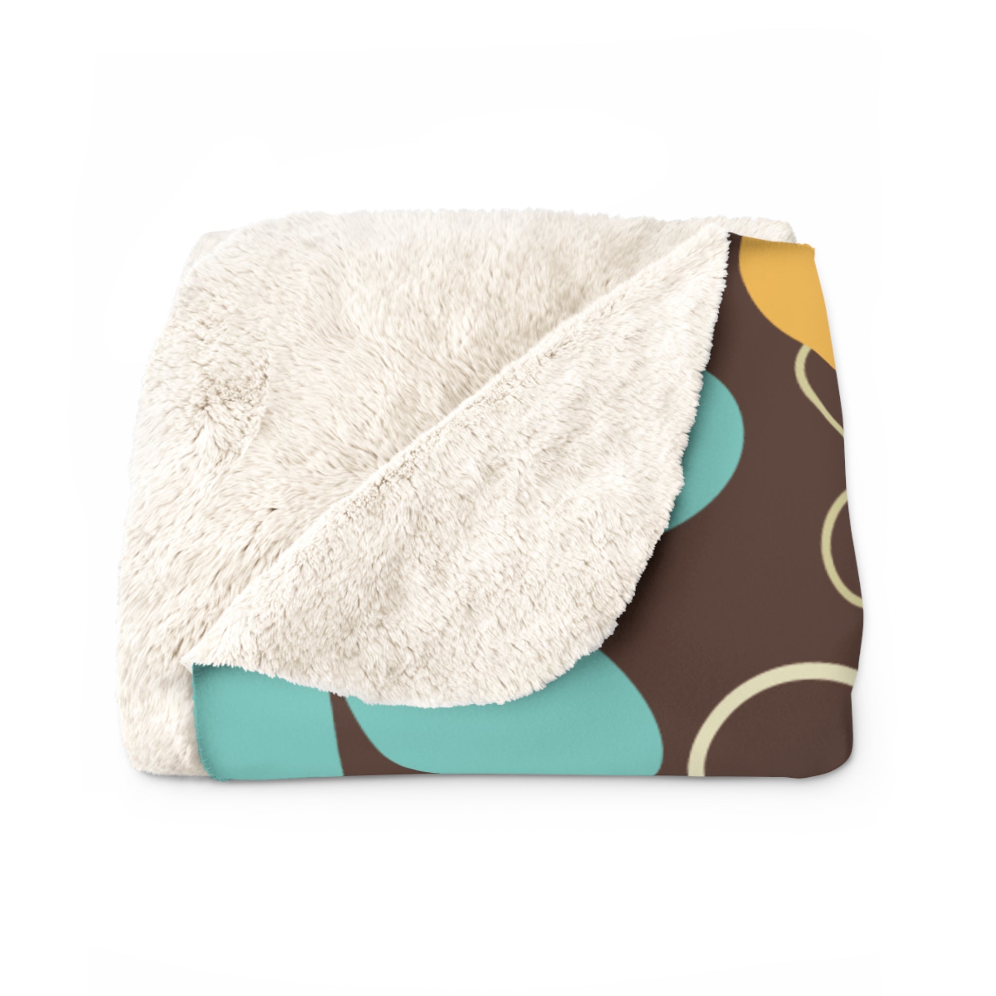 Kate McEnroe New York 70s Retro Groovy Hippie Flower Power Sherpa Blanket, Mid Century Modern Teal, Orange, Pink, Chocolate Floral Fleece Throw BlanketBlankets28501467803833304885