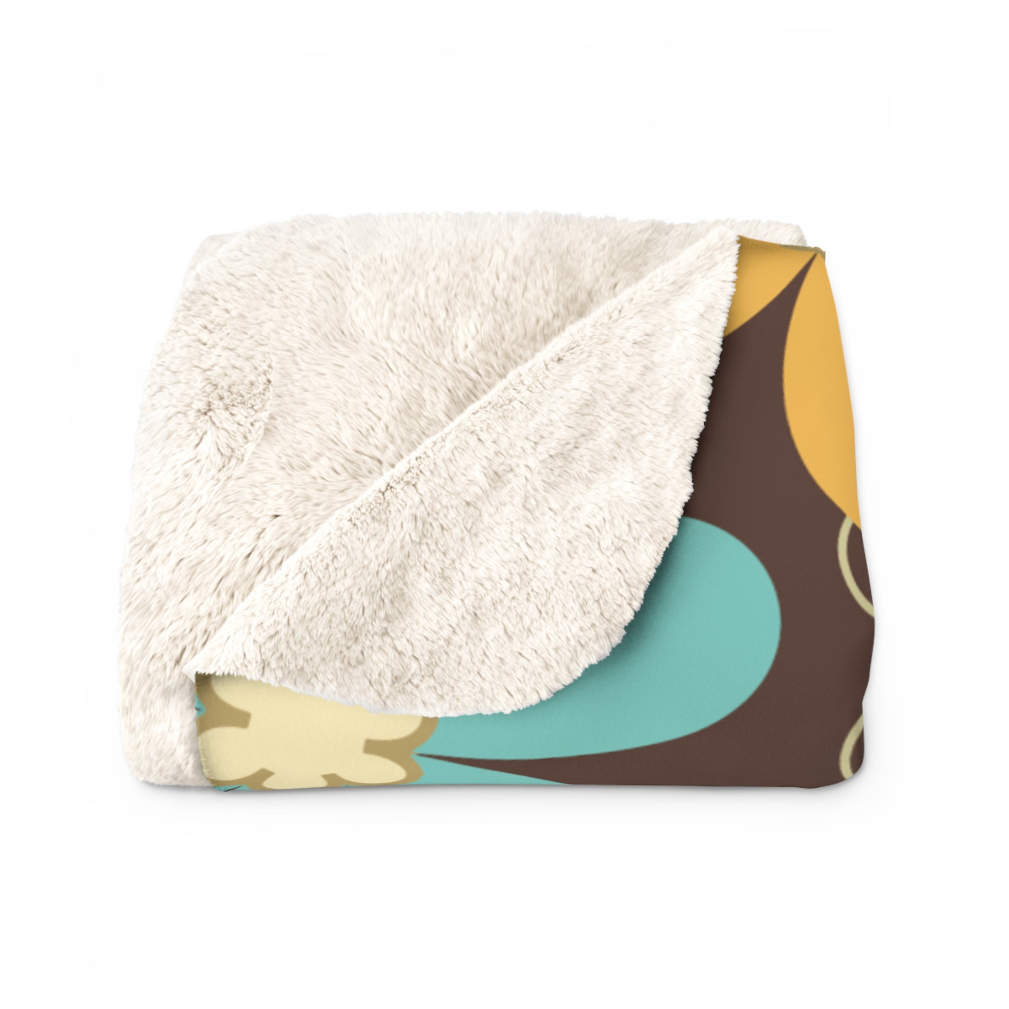 Kate McEnroe New York 70s Retro Groovy Hippie Flower Power Sherpa Blanket, Mid Century Modern Teal, Orange, Pink, Chocolate Floral Fleece Throw BlanketBlankets28501467803833304885