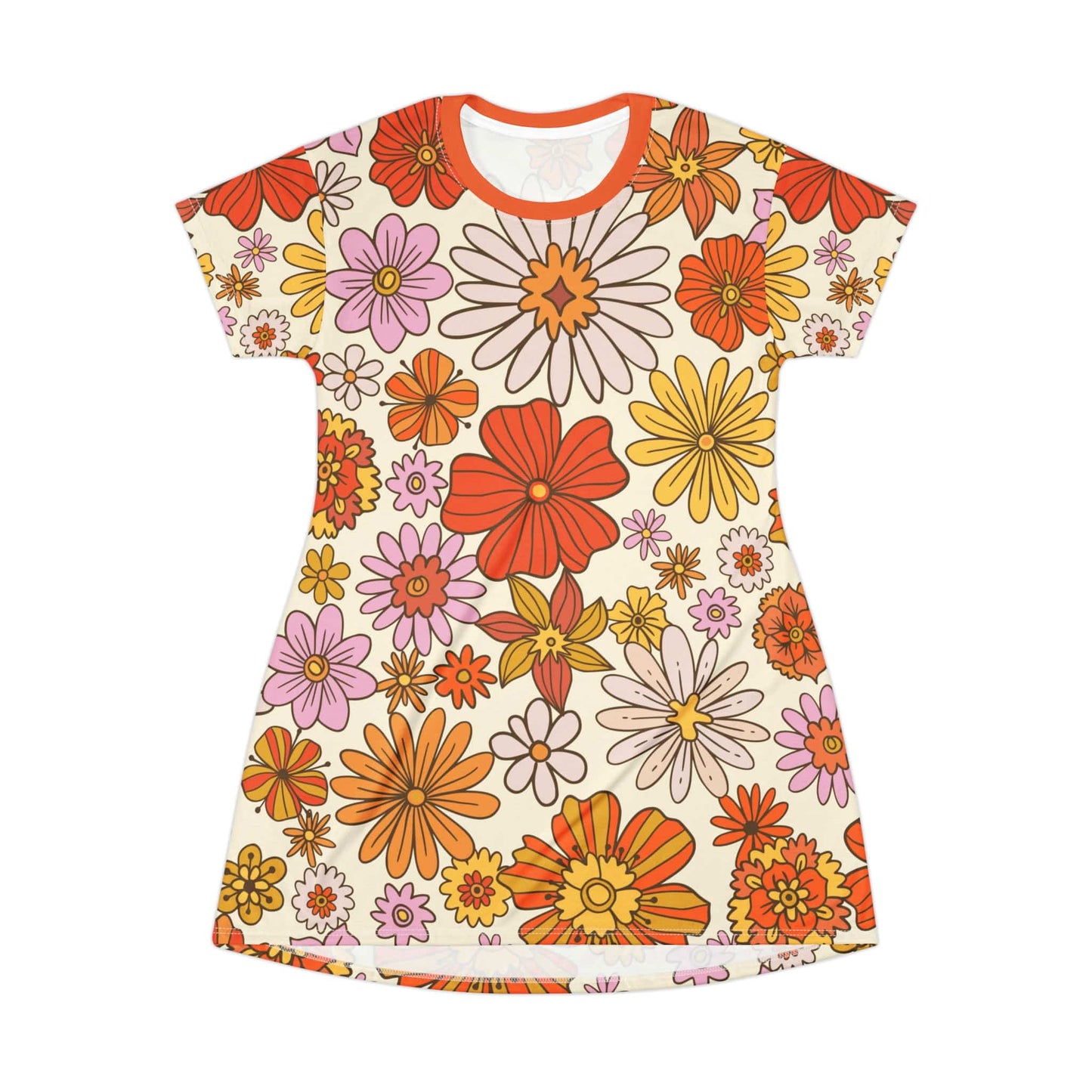 Kate McEnroe New York 70s Retro Groovy Hippie Flower Power T-Shirt Dress, Mid Mid Summer Party Dress Dresses