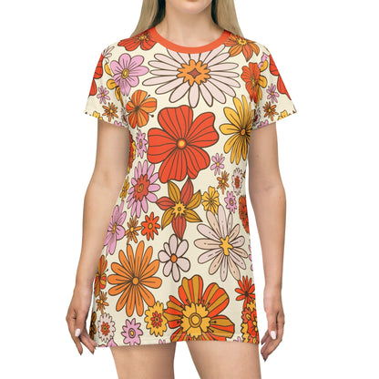 Kate McEnroe New York 70s Retro Groovy Hippie Flower Power T-Shirt Dress, Mid Mid Summer Party Dress Dresses XS 32089656326677007366