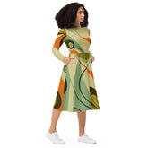 Kate McEnroe New York 70s Retro Groovy Mid Century Modern Floral Printed Bohemian Boho Long Sleeve Midi Dress - 132282823Dresses6142473_15103