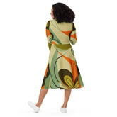 Kate McEnroe New York 70s Retro Groovy Mid Century Modern Floral Printed Bohemian Boho Long Sleeve Midi Dress - 132282823Dresses6142473_15103