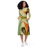 Kate McEnroe New York 70s Retro Groovy Mid Century Modern Floral Printed Bohemian Boho Long Sleeve Midi Dress - 132282823Dresses6142473_15103