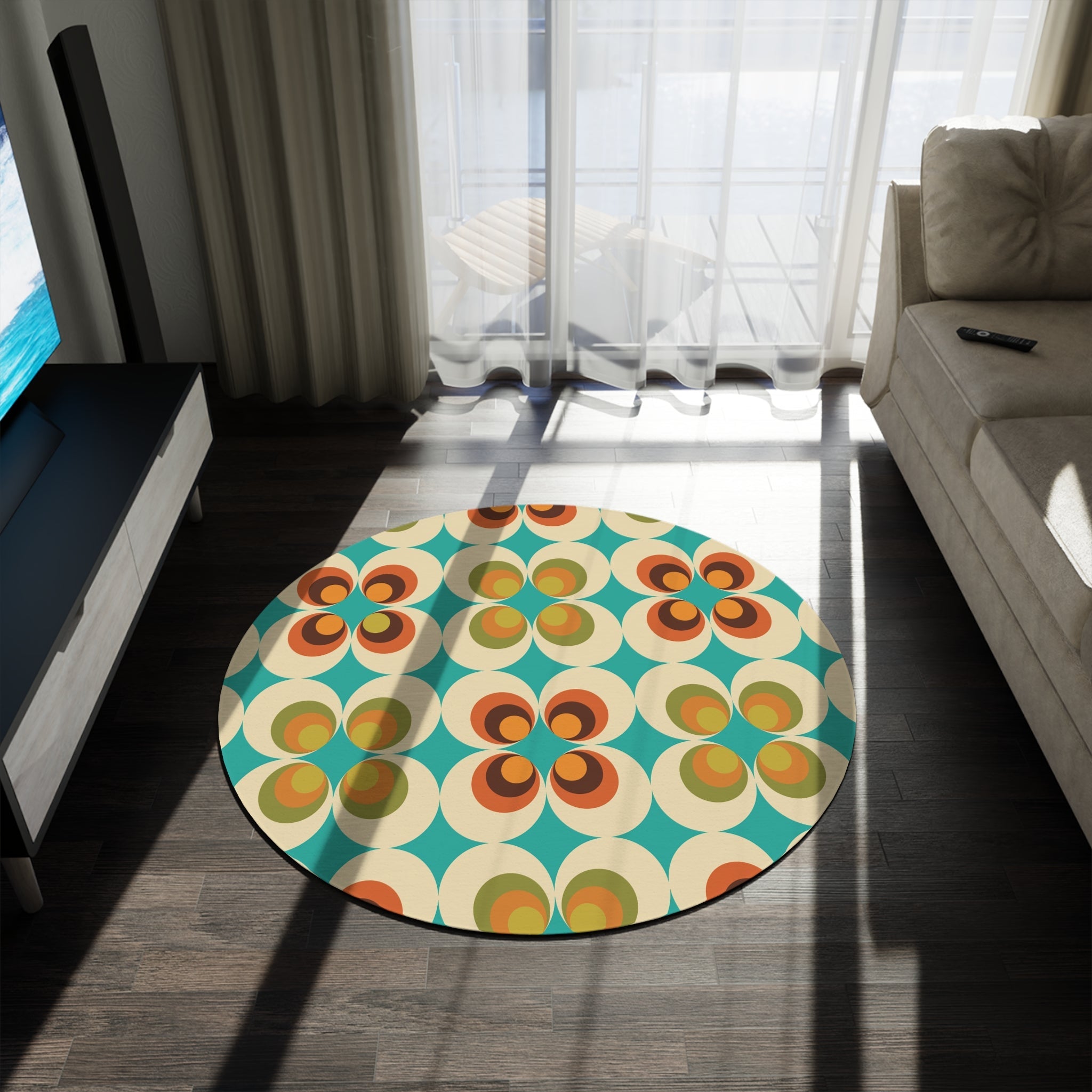 Kate McEnroe New York 70s Retro Mid Mod Daisy Round Rug, Living Room, Mid Century Modern Flower Power Bedroom Accent Rug, MCM Home Decor, Bedroom AestheticRugs20527061332261729484