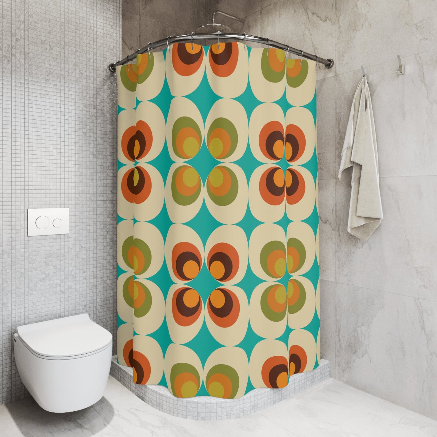 Kate McEnroe New York 70s Retro Mid Mod Daisy Shower Curtains, Mid Century Modern Flower Power Bath Decor, MCM Lime Green, Mustard Yellow Bathroom CurtainsShower Curtains31794494499023256303