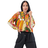 Kate McEnroe New York 70s Retro Sunshine Mid Century Modern Hippie, Orange, Yellow Women’s Cropped WindbreakerJackets9276292_15794