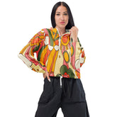 Kate McEnroe New York 70s Retro Sunshine Mid Century Modern Hippie, Orange, Yellow Women’s Cropped WindbreakerJackets9276292_15800