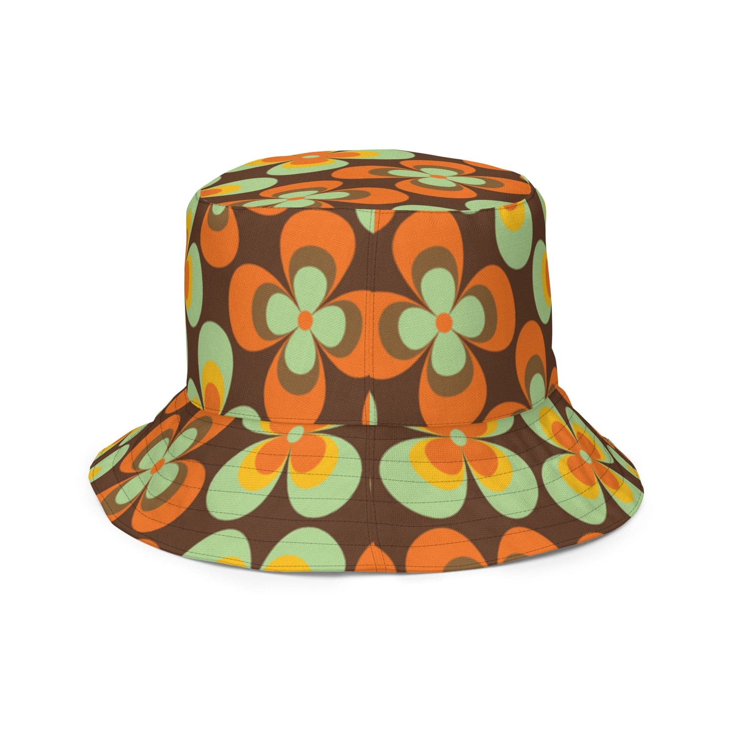 Kate McEnroe New York 70s Retro Vintage Floral Reversible Bucket Hat, Mid Century Modern Daisy Women&